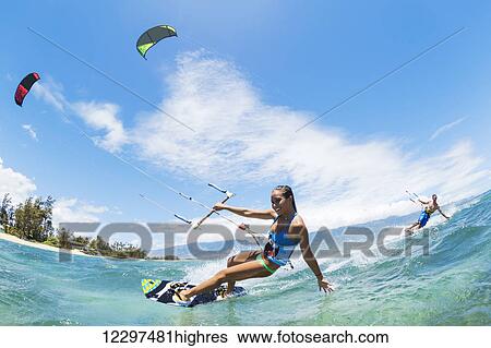 Stock Photograph - Kite Boarding, Fun in the ocean, Extreme Sport. Fotosearch