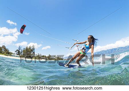 Kite Boarding, Fun in the ocean, Extreme Sport View Large Photo Image Stock Photograph - Kite Boarding, Fun in the ocean, Extreme Sport. Fotosearch