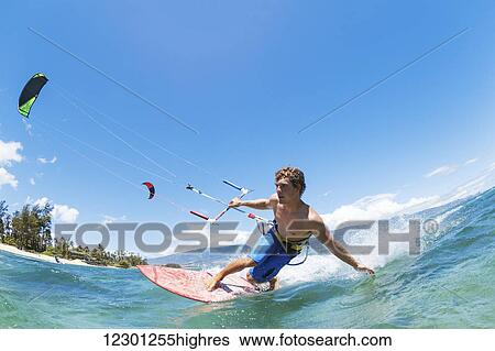 Kite Surfing, Fun in the Ocean, Extreme Sport View Large Photo Image Stock Photograph - Kite Surfing, Fun in the Ocean, Extreme Sport. Fotosearch