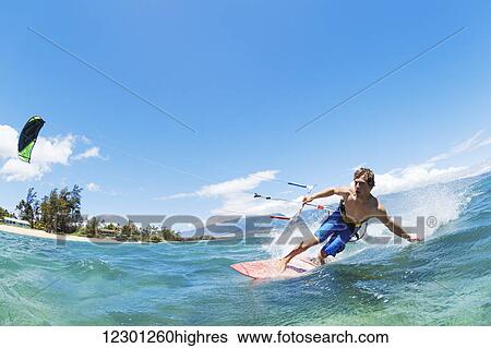 Kite Surfing, Fun in the Ocean, Extreme Sport View Large Photo Image Stock Photograph - Kite Surfing, Fun in the Ocean, Extreme Sport. Fotosearch