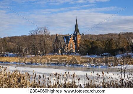 Stock Photograph - Knowlton United Church, circa 1895; Knowlton, Quebec, Canada. Fotosearch