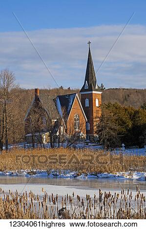 Stock Photograph - Knowlton United Church, circa 1895; Knowlton, Quebec, Canada. Fotosearch