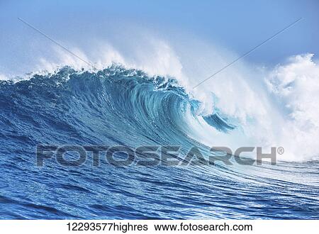 Stock Photograph - Large Powerful Ocean Wave. Fotosearch