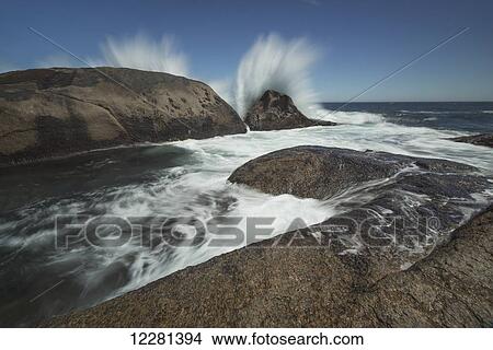 Large waves splash over the shoreline along the South African coastline near Hondeklip Bay; South Africa View Large Photo Image Picture - Large waves splash over the shoreline along the South African coastline near Hondeklip Bay; South Africa. Fotosearch