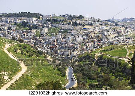 Stock Photograph - Looking East through the Valley of Hinnom, also known as the Valley of Gehenna; Jerusalem, Israel. Fotosearch
