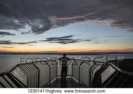 Stock Photograph - Lookout over Lake Superior at sunset; Thunder Bay, Ontario, Canada. Fotosearch