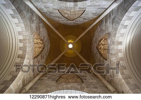 Stock Photograph - Low angle view of the ceiling inside the Tear Drop Church; Jerusalem, Israel. Fotosearch