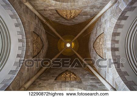 Stock Photograph - Low angle view of the ceiling inside the Tear Drop Church; Jerusalem, Israel. Fotosearch
