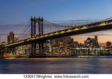 Manhattan Bridge at twilight; Brooklyn, New York, United States of America View Large Photo Image Stock Photograph - Manhattan Bridge at twilight; Brooklyn, New York, United States of America. Fotosearch