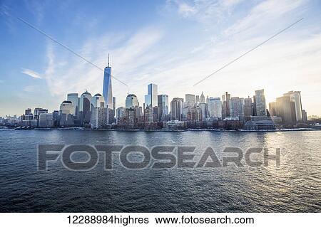 Stock Photograph - Manhattan Skyline, with the new world trade centre; New York City, New York, United States of America. Fotosearch
