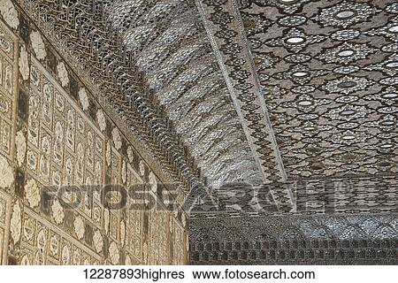 Stock Photograph - Mirror room in Amber Fort; Amer, Jaipur, Rajasthan state, India. Fotosearch