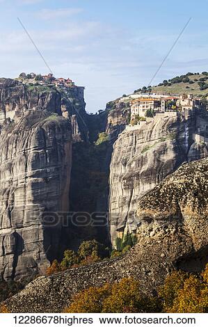 Monastery on a cliff; Meteora, Greece View Large Photo Image Stock Photograph - Monastery on a cliff; Meteora, Greece. Fotosearch