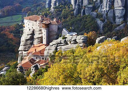 Monastery on a cliff; Meteora, Greece View Large Photo Image Stock Photograph - Monastery on a cliff; Meteora, Greece. Fotosearch