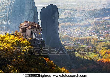Monastery on a cliff; Meteora, Greece View Large Photo Image Stock Photograph - Monastery on a cliff; Meteora, Greece. Fotosearch