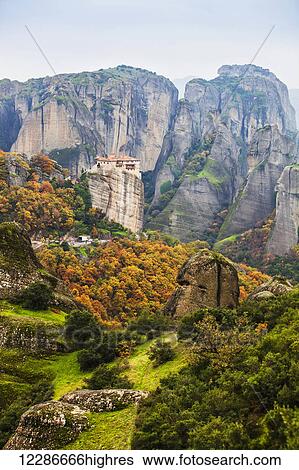 Monastery Rousanou; Meteora, Greece View Large Photo Image Stock Photograph - Monastery Rousanou; Meteora, Greece. Fotosearch