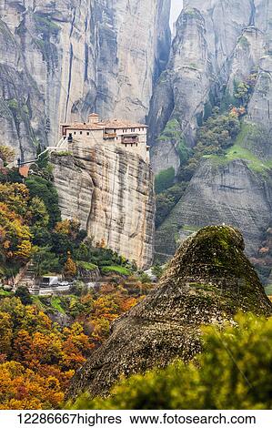 Monastery Rousanou; Meteora, Greece View Large Photo Image Stock Photograph - Monastery Rousanou; Meteora, Greece. Fotosearch