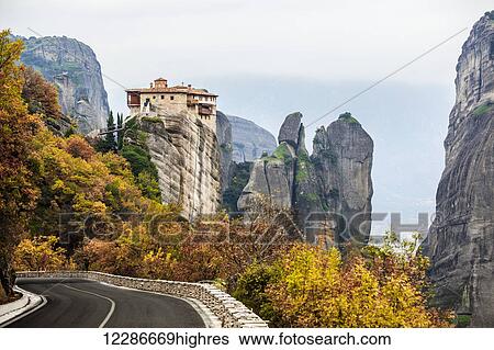 Stock Photograph - Monastery Rousanou; Meteora, Greece. Fotosearch