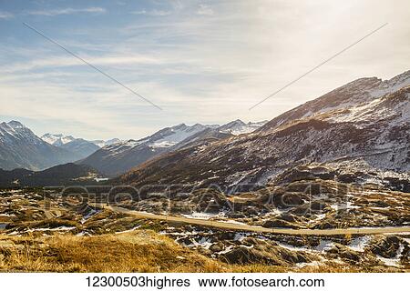 Stock Photograph - Mountain road in the swiss alps; San Bernardino, Grisons, Switzerland. Fotosearch