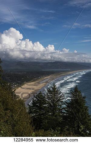 Stock Photography - Neahkahnie Beach viewed from a roadside viewpoint; Manzanita, Oregon, United States of America. Fotosearch