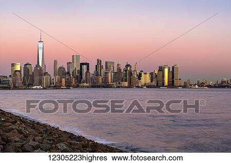 New York City skyline at sunset, Liberty State Park; Jersey City, New Jersey, United States of America View Large Photo Image Stock Photograph - New York City skyline at sunset, Liberty State Park; Jersey City, New Jersey, United States of America. Fotosearch