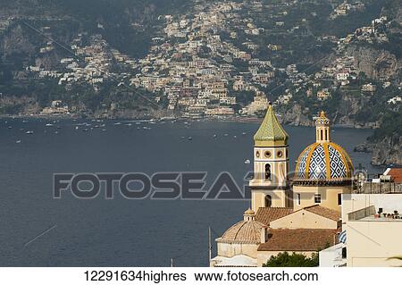 Ornate dome and bell tower along the Amalfi coast; Praiano, Campania, Italy View Large Photo Image Stock Photograph - Ornate dome and bell tower along the Amalfi coast; Praiano, Campania, Italy. Fotosearch