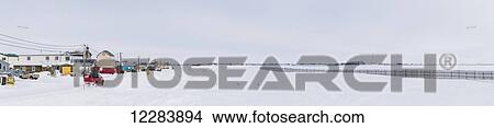 Picture - Panorama of Barrow and the coast on an overcast winter day, North Slope, Arctic Alaska. Fotosearch