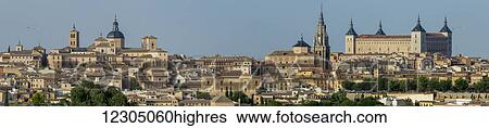 Stock Photograph - Panorama of the town of Toledo; Toledo, Castile-La Mancha, Spain. Fotosearch