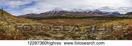 Stock Photograph - Panoramic view of the Ogilvie Mountains along the Dempster Highway; Yukon, Canada. Fotosearch
