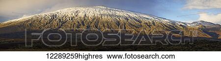 Stock Photograph - Panoramic view of the Snaefellsjokull volcano on the western tip of the Snaefellsness Peninsula; Iceland. Fotosearch