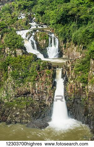 Stock Photograph - Part of Iguazu Falls with slow shutter-speed; Parana, Brazil. Fotosearch