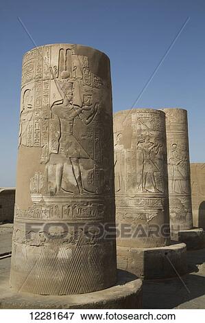 Stock Photo - Pillars with bas-relief, Forecourt, Temple of Haroeris and Sobeck; Kom Ombo, Egypt. Fotosearch