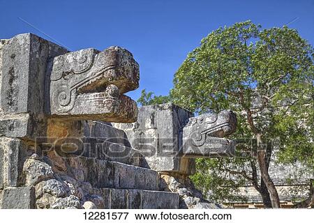Stock Photo - Platform of the eagles and jaguars, Chichen Itza; Yucatan, Mexico. Fotosearch