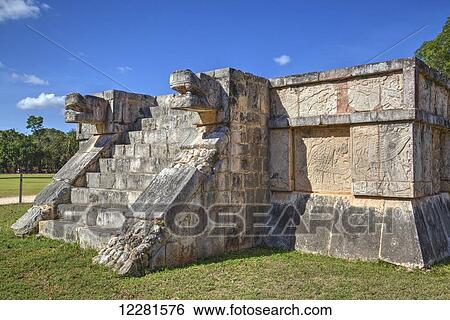 Stock Photograph - Platform of the eagles and jaguars, Chichen Itza; Yucatan, Mexico. Fotosearch