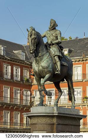 Stock Photograph - Plaza mayor statue of Philip III; Madrid, Spain. Fotosearch