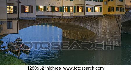 Stock Photograph - Ponte Vecchio and Arno River; Florence, Toscana, Italy. Fotosearch