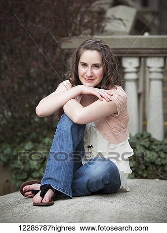 Stock Photograph - Portrait of a young woman; New Westminster, British Columbia, Canada. Fotosearch
