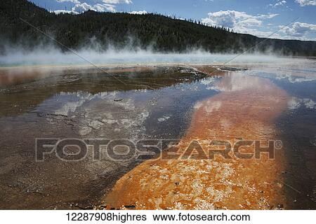 Stock Photograph - Prismatic pools 4, Yellowstone National Park; Wyoming, United States of America. Fotosearch