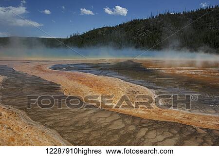 Stock Photograph - Prismatic pools, Yellowstone National Park; Wyoming, United States of America. Fotosearch