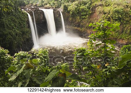 Stock Photograph - Rainbow Falls; Hilo, Island of Hawaii, Hawaii, United States of America. Fotosearch