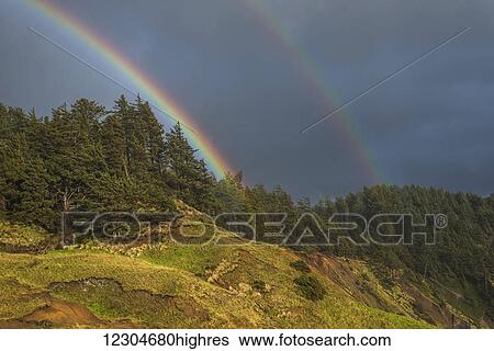 Rainbows decorate the Oregon Coast; Cannon Beach, Oregon, United States of America View Large Photo Image Stock Photograph - Rainbows decorate the Oregon Coast; Cannon Beach, Oregon, United States of America. Fotosearch