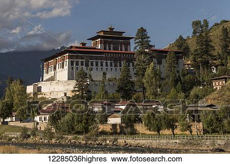 Stock Photograph - Rinpung Dzong in the Paro Valley; Paro, Bhutan. Fotosearch