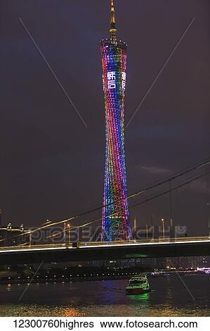 Riverfront view of 600 meter high Canton Tower; Guangzhou, China View Large Photo Image Stock Photograph - Riverfront view of 600 meter high Canton Tower; Guangzhou, China. Fotosearch