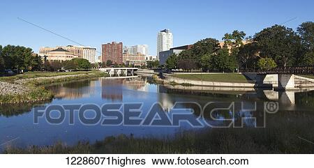 Rochester skyline with flood controls where South Fork of Zumbro River meets Bear Creek; Rochester, Minnesota, United States of America View Large Photo Image Stock Photograph - Rochester skyline with flood controls where South Fork of Zumbro River meets Bear Creek; Rochester, Minnesota, United States of America. Fotosearch