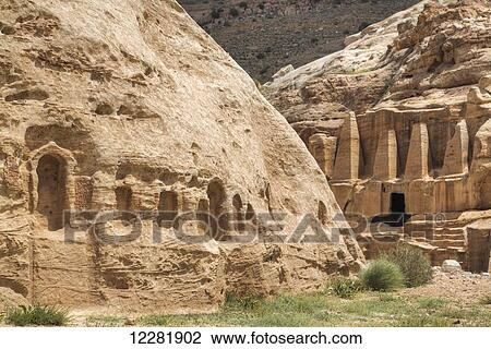 Rock-cut buildings; Petra, Jordan View Large Photo Image Stock Image - Rock-cut buildings; Petra, Jordan. Fotosearch