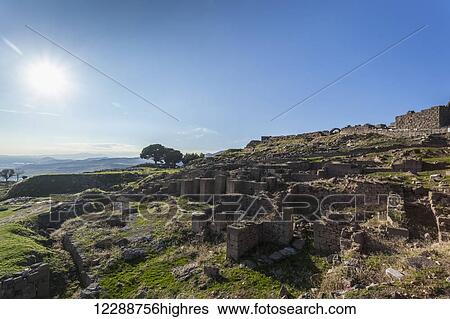 Stock Photograph - Ruins of an acropolis; Pergamum, Turkey. Fotosearch