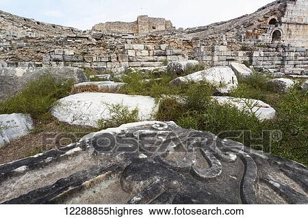 Stock Photograph - Ruins of an amphitheatre; Miletus, Turkey. Fotosearch