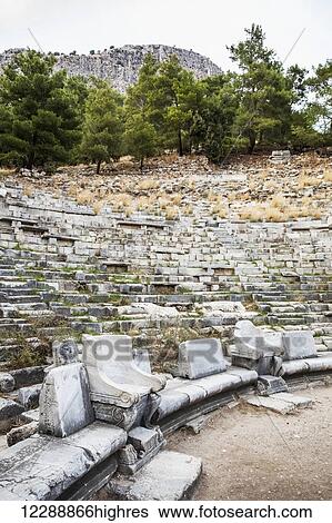 Stock Photograph - Ruins of an amphitheatre; Priene, Turkey. Fotosearch