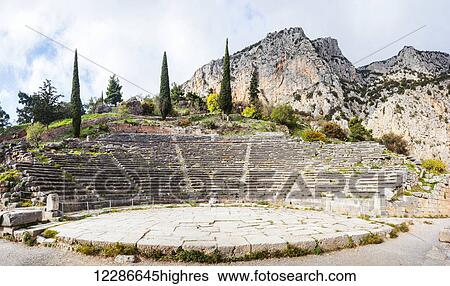 Stock Photograph - Ruins of Delphi Theatre; Delphi, Greece. Fotosearch