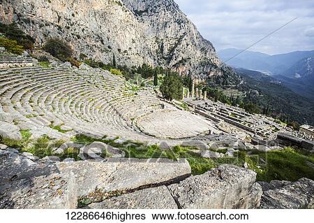 Stock Photograph - Ruins of Delphi Theatre; Delphi, Greece. Fotosearch