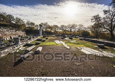 Ruins of stone walls and columns; Philippi, Greece View Large Photo Image Stock Photograph - Ruins of stone walls and columns; Philippi, Greece. Fotosearch